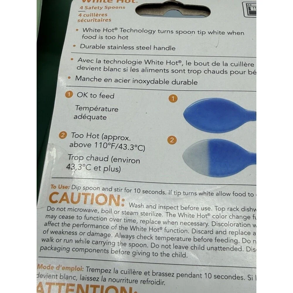 NEW Munchkin White Hot 4 Safety Spoons, BPA-Free, and 3 Silicone Bibs